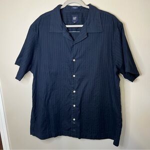 Gap Classic Fit Men’s Navy Blue Striped Button Down Short Sleeve Shirt size XL